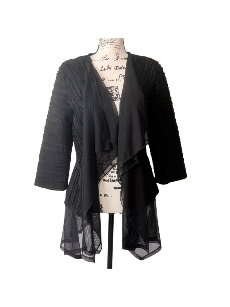Ic By Connie K Womens Size S Cardigan Black Open Front Fairy-Goth Ruched Mesh